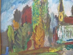 CHARLES HEANEY Oregon Signed Impressionist Village OLD CHURCH Casein Painting