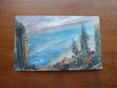 Signed Impasto Impressionist Painting Landscape with Trees Beach Mountains