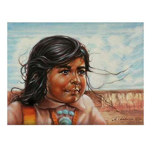 Untitled (Native American Child) By Anthony Sidoni Signed Oil on Canvas 12″x16″