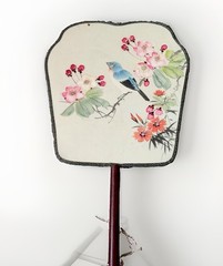 Vintage Japanese Silk Painted Fan Geisha Garden Bamboo Bird Flowers Signed