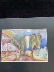 Mediterranean Umbrella An Original Pastel Painting Matted 5″x7″ Original