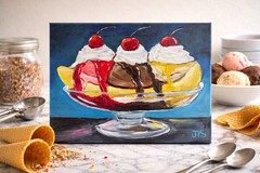 Banana Split Painting Ice Cream Dessert Art Retro Diner Kitchen Decor 8×10