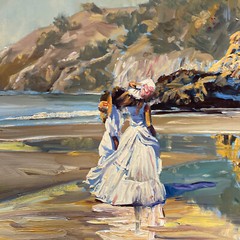 Impressionist Painting Craig Nelson Beach Coastal Woman Landscape Listed Rare