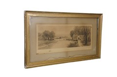 Antique 1895 HC Rost Water Mill Country River Landscape Etching 31″
