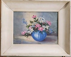 VINTAGE Original Painting On Canvas Floral Still Life Flower Signed Frame 11×9