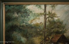 Antique Oil Painting on Canvas of Landscape with Homestead, Unsigned & Nice!