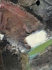 John D. Maziarz “Ledges & Edges” Oil Collage Canvas Abstract 40×56 Signed