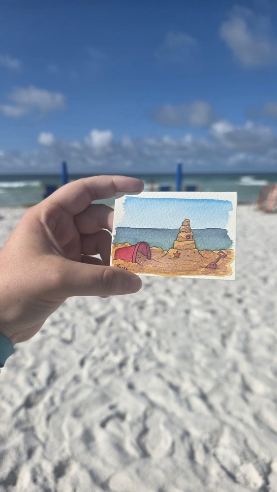 ACEO Original Watercolor Painting PRINT Sandcastle by Emily