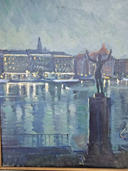 SCANDINAVIAN OIL PAINTING CITYSCAPE NORDIC EVENING SCENE SIGNED DATED 1932