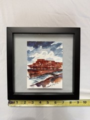 Frank Trujillo Watercolor Original Adobe Building Lit by Moonlight Signed/Framed