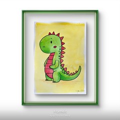 Green Dinosaur 1 Painting By Alannah Dyer- Acrylic 9×12 in Children’s room Dino