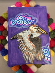 ACEO original art card Louisiana State Bird Brown Pelican (18/50) southern, fly