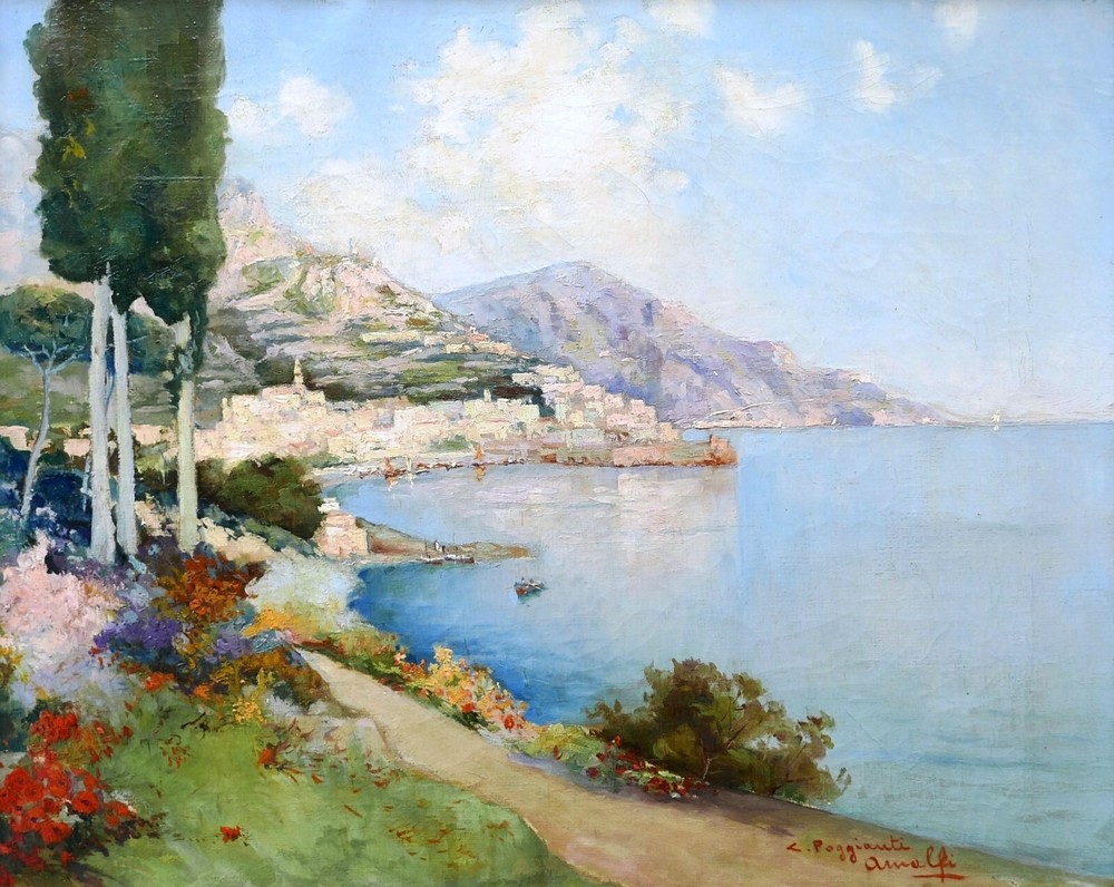 Luigi poggianti French Oil Painting Landscape Italian Italy View Amalfi Coast