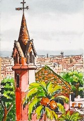 ACEO Original Art Barcelona Spanish Cityscape Gifts Small Artwork 3.5 by 2.5″