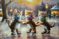 Jacob Landis HANDMADE ORIGINAL Whimsy Tabby Kitten Plays On „Ceiling Fan Fun“