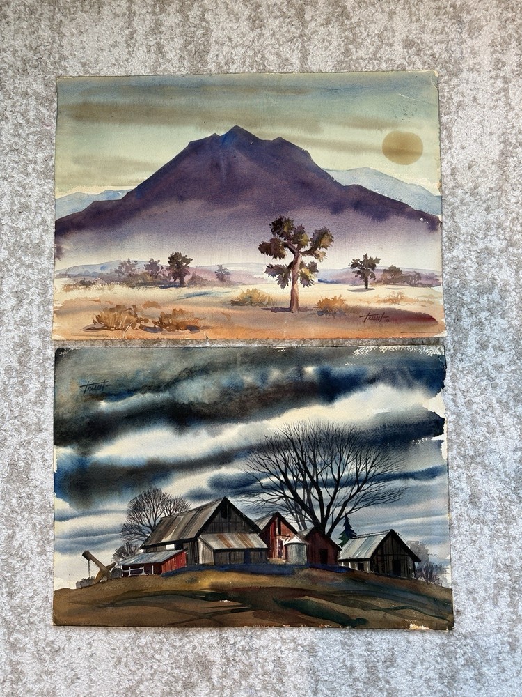 L. Trissel Original Watercolor Painting Lot of 2 Unframed Signed Approx. 18×24″