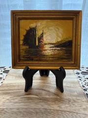 Original Oil Painting Sailboat Seascape Framed Miniature Coastal Art Handmade