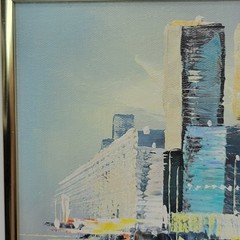 Vintage Oil Painting Mid Century Abstract New York Cityscape Signed Melton