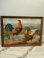 A. EMIL PRINZ (American, born 1856) Roosters Painting Landscape On Board Signed