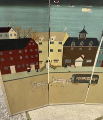 Sandi Wickersham Resnick 1980s Signed Folk Art New England Town Room Screen