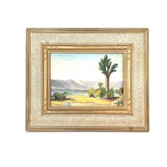 CA Plein Air Oil Painting DESERT LANDSCAPE Cacti Cactus Signed L H 1930-40’s