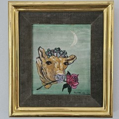 Fleur Cowles Original Oil Painting On Masonite Signed „The Cow“ Animal Framed