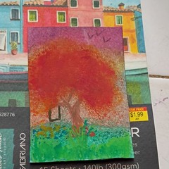 Signed Original Naïve Tree Landscape ACEO card