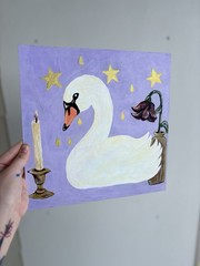 Original Swan Painting 12×12 Acrylic on Panel Folk Art Celestial Purple Unframed