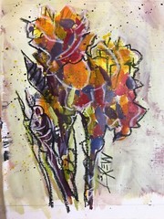 Larry Lerew OOAK contemporary original floral signed painting mixed media COA