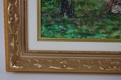 Original Hecto Vidal Oil Painting Reading By The Lake Cuban Country Scene 14×11