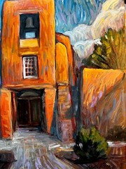 Original Oil Painting SAN MIGUEL Church impressionism Santa Fe New Mexico 20×16
