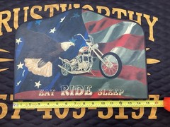 VINTAGE HAND PAINTED CAPTAIN AMERICA CHOPPER EAGLE WOOD WALL ART EAT RIDE SLEEP