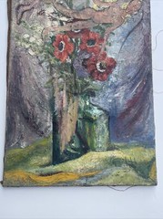 Antique Painting Burliuk Or Chagall Style Era Unsigned Surreal Nude Floral Large
