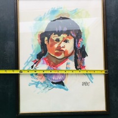 Little Girl Watercolor and Ink Original Painting Signed by Sypkens 16.5″