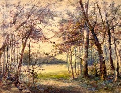 Turn of century Watercolor Cayuga Lake Percy Gray 1869-1952, listed NY/CA artist