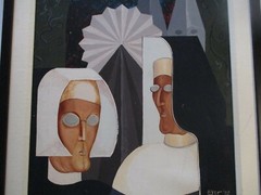 VINTAGE ANTIQUE PAINTING RICHARD AYER PORTRAIT NUN NUNS MODERNIST 1940 RARE