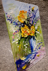 Yellow roses in a vase. Oil painting 6×8 inches. Handmade. Artist from Ukraine.