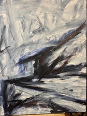Huge Edweena Brennan „Abstract Composition Scene“ Oil Painting – Signed/Framed
