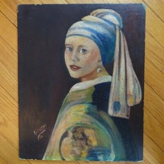 1952 Original Portrait Oil Painting Girl w/ A Pearl Earring After Vermeer 20×16