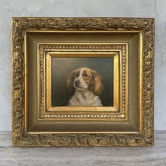 GLEASON Oil On Linen King Charles Springer Dog Painting Large Ornate Gold Frame
