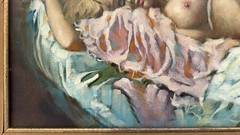Chuck Oberstein Signed Reclining Female Nude Original Oil Painting 24″x39″