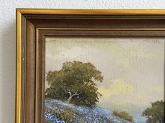 Original W.A. Slaughter Texas Hill Country Bluebonnet Framed Oil Painting – 8×10