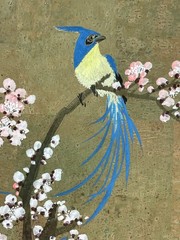 Ding „Cherry Blossom III“ Hand Signed Original Painting on Cork Framed Asian Art