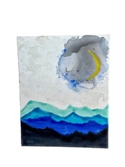 Watercolor Nighttime Moon Original Painting l One of a Kind l Abstract 