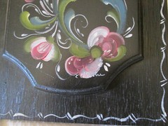 Rosemaled Black Wood Plaque Norwegian Painting Rosemaling