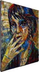 GIRL PORTRAIT OIL█PAINTING REALISM ART█SIGNED VINTAGE ORIGINAL OUTSIDER SCREAM A