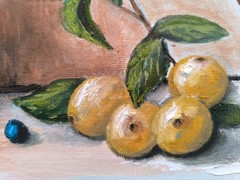 Original Oil Painting Floral Still Life Blue Berries White Blossoms Rustic Art