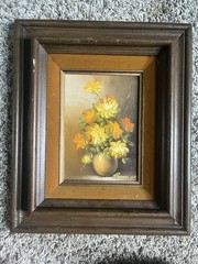 Original Vintage Signed Robert Cox Still Life Oil Painting 13×11 Framed Flowers