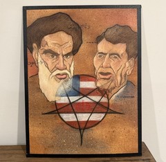 Original Political Illustration Art Steve Peto Reagan Khomeini Iran USA 1989