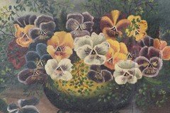Old Still Life Painting on Canvas, ‚Bowl of Pansies‘ (JC288) chalice co